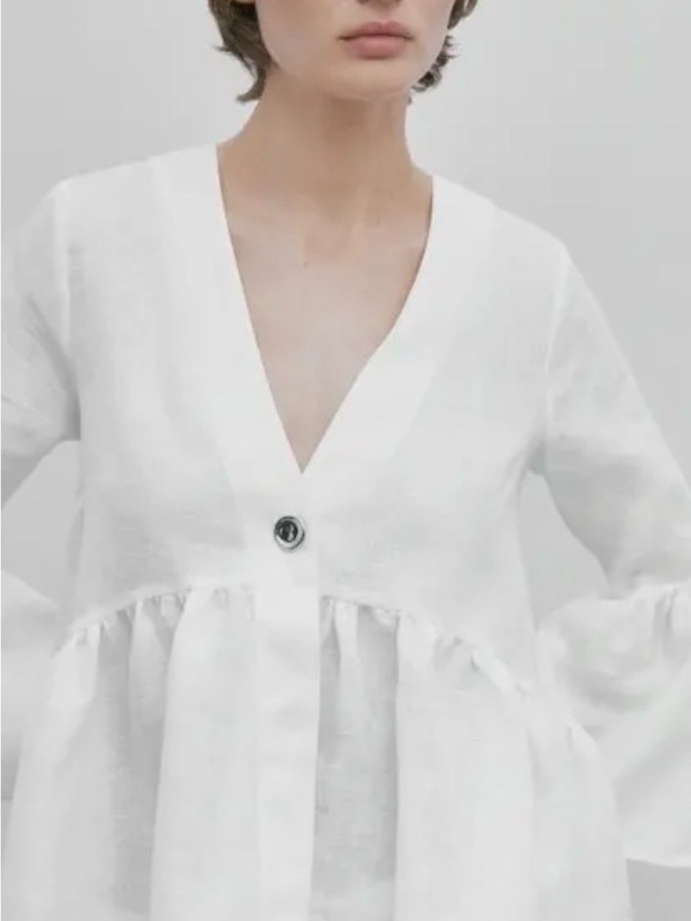 Massimo Dutti studio White V-Neck Peplum Button-Front Top XS like new